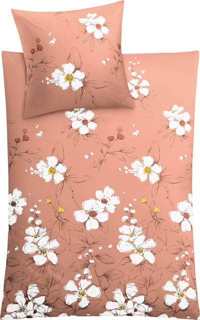 Bettwäsche SIENNA Mako-Satin Floral Kleine Wolke in Orange und Pink, B/T: 135 x 200 cm - Bild 1