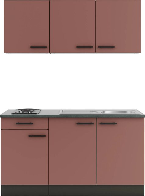 OPTIFIT Nizza407 Miniküche in Rostrot mit modernem Design und melaminbeschichteter Qualitätsspanplatte, Breite: 150 cm - Bild 1
