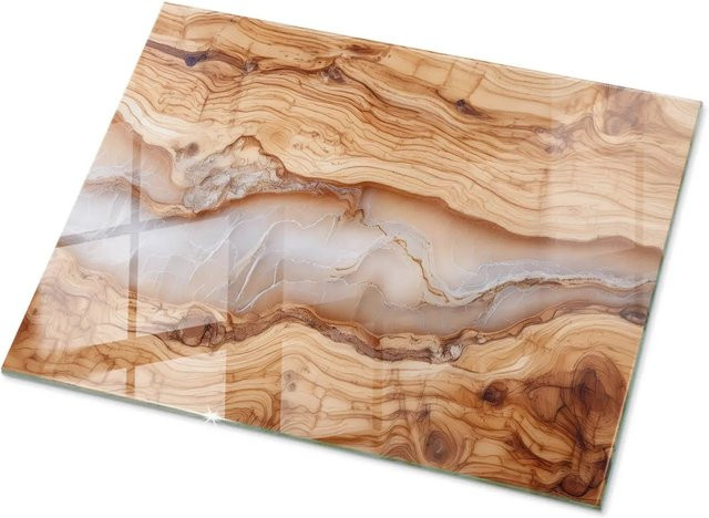 Tulup Tischplatte aus Naturholz und Glas in Beige, Rechteckig, B/T: 80 x 60 cm - Bild 1