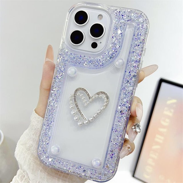 Doppelherz Glitzer Strass Handyhülle für Samsung Galaxy A56, A13, A14, A55, S24 Ultra und A34 5G in Multicolour - Bild 1