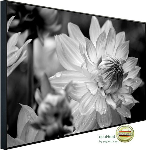 papermoon EcoHeat Infrarotheizung mit Blumenmuster in Schwarz und Weiss, Matt-Effekt, mit App-Steuerung und Überhitzungsschutz - Bild 1