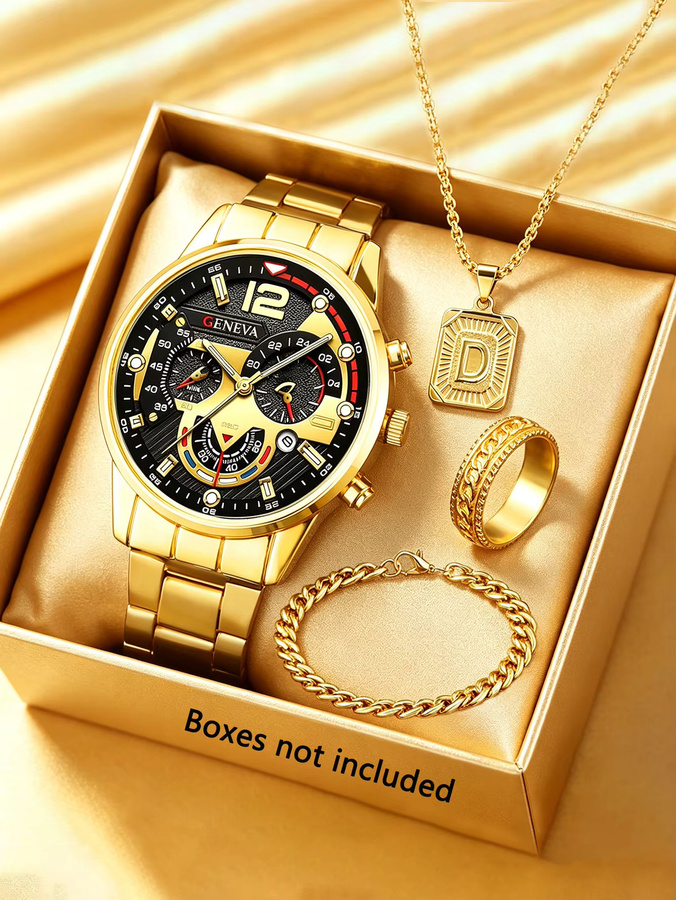 CMK Schmuck-Set, Herren, Quarz-Uhr, Ring, Halskette, Armband, Gold, Edelstahl - Bild 2