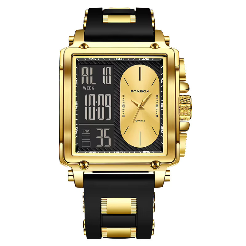 FOXBOX Digitaluhr, Quarz, Silikon, Schwarz, Gold, Herren - Bild 7