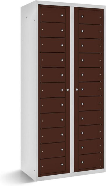 rotstahl Fächerschrank mit 22 Fächern und Zentraltüren in Mahagoni und Lichtgrau, B/T/H: 80 x 50 x 180 cm - Bild 1
