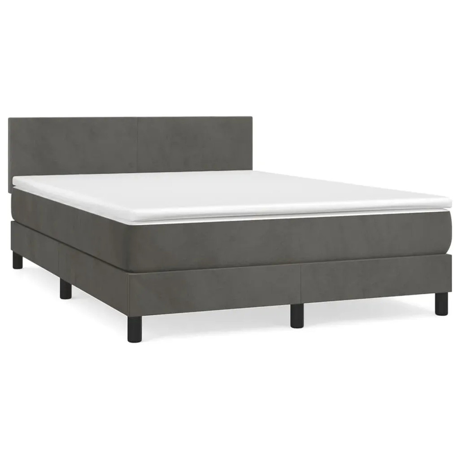 vidaXL Boxspringbett mit Matratze in Dunkelgrau aus Samt, Hybrid-Design mit Taschenfederkern, B/T: 140 x 200 cm - Bild 2