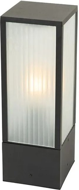 QAZQA Charlois Stehende Außenleuchte Schwarz aus Aluminium mit geripptem Glas, IP44, E27, Höhe: 40 cm - Bild 1