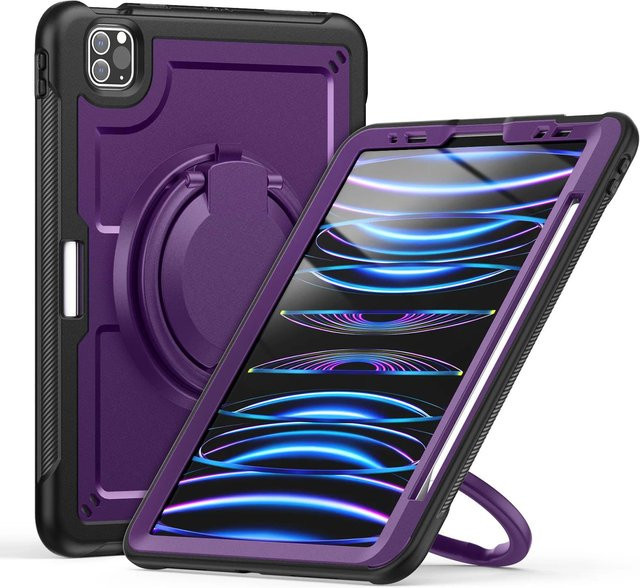 Stoßfeste Tablet-Hülle mit 360 Grad drehbarem Griff für Apple iPad Pro, Air und Mini in Violett - Bild 1