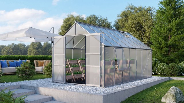 Vitavia Gewächshaus Meridian 2 11500 aus Aluminium mit Polycarbonat-Verglasung in Silber, 11,5 m² - Bild 1