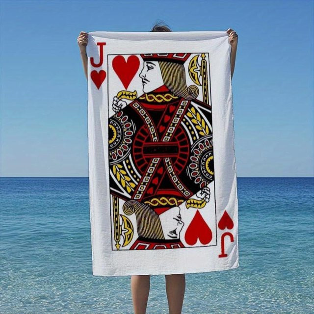Ka Chen Muxi Strandtuch Herz Bube in Weiß, schnelltrocknende und sandabweisende Mikrofaser, B: 86 cm, H: 163 cm - Bild 1