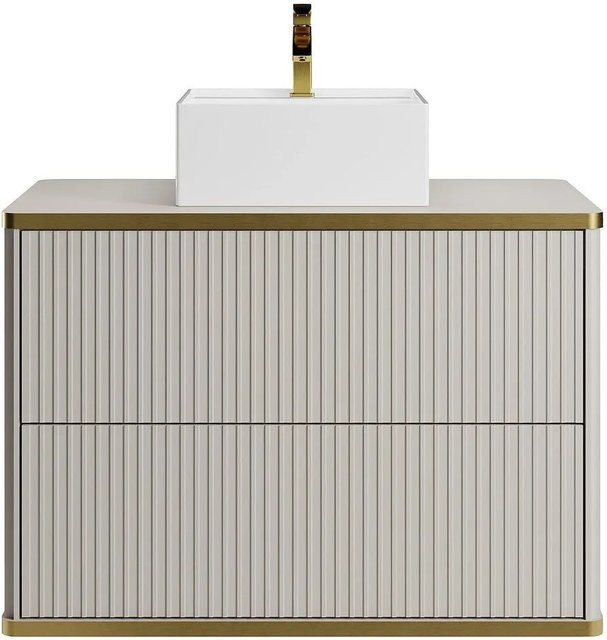 Vente-unique Einzelwaschtisch Keliza in Beige mit Streifenoptik und Goldakzenten, Breite: 80 cm - Bild 1