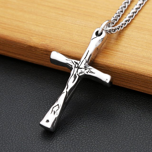 NORTHMAN Halskette mit Kreuz Anhänger, Edelstahl, Silber, Vintage, Unisex - Bild 1