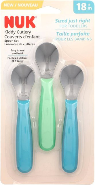 NUK Kinderbesteck-Löffel-Set aus Edelstahl, 3er-Pack, Weiß, BPA-frei und ergonomisch, ab 18 Monaten - Bild 1