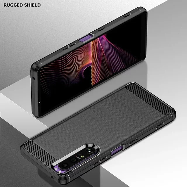 Sony Xperia 10 1 5 II III IV V VI Schutzhülle aus weichem Silikon mit Carbon-Faser-Optik und gebürsteter Textur in Schwarz - Bild 1