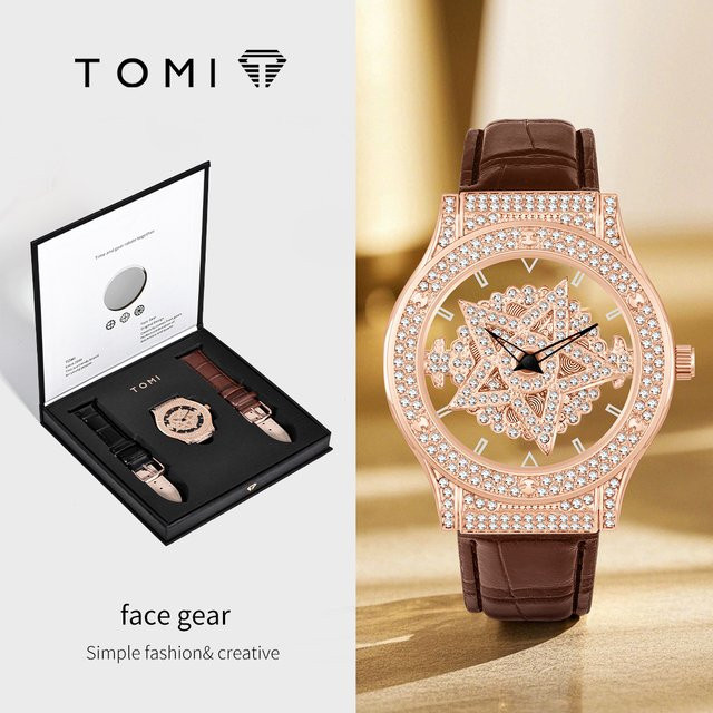 TOMI Armbanduhr Quarz, Doppelarmband, Roségold, Leder, Herren, Datum - Bild 1
