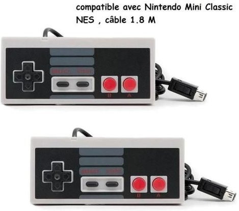 Infoboutik Retro Spielcontroller 2er-Pack in Schwarz und Weiß, kabelgebunden mit 1,80 m Kabel, kompatibel mit NES Classic Mini, Wii und Wii U - Bild 1