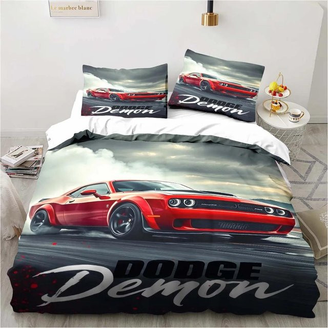 Gu Tao Bettwäsche-Set Retro Dodge Srt Hellcat Racing in Rot mit Bettbezug und Kissenbezügen, Breite: 180 cm, Länge: 220 cm - Bild 1