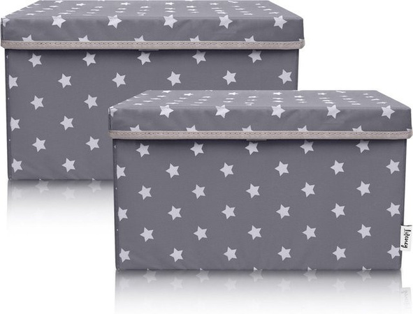 Lifeney Aufbewahrungsbox 2er-Set mit Deckel und Sternen in Grau, B/T/H: 37 x 25 x 21 cm