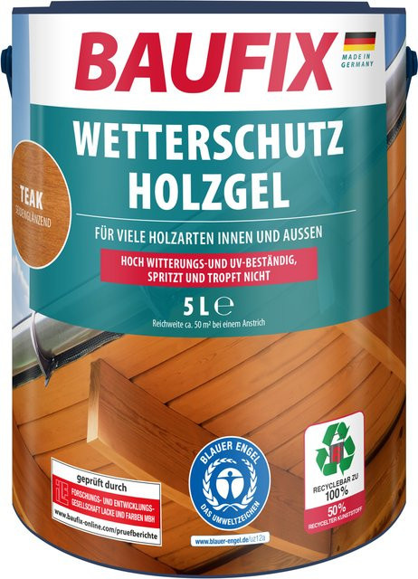 BAUFIX Wetterschutz-Holzgel Teak 2er-Set, 2 x 5 Liter - Bild 1