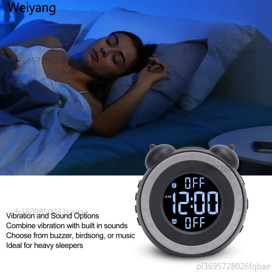 NUOYING Bett-Vibrationsalarm mit einstellbarer Lautstärke und Helligkeit, extra lauter Wecker für Tiefschläfer, Schwarz - Bild 3