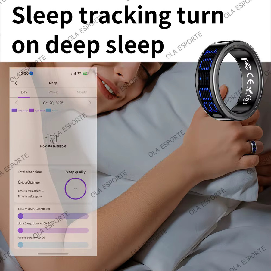 Ola Esporte Smart Ring Gold mit LED-Anzeige zur Herzfrequenz- und Blutsauerstoff-Überwachung, 5 ATM Wasserdicht, Unisex - Bild 5