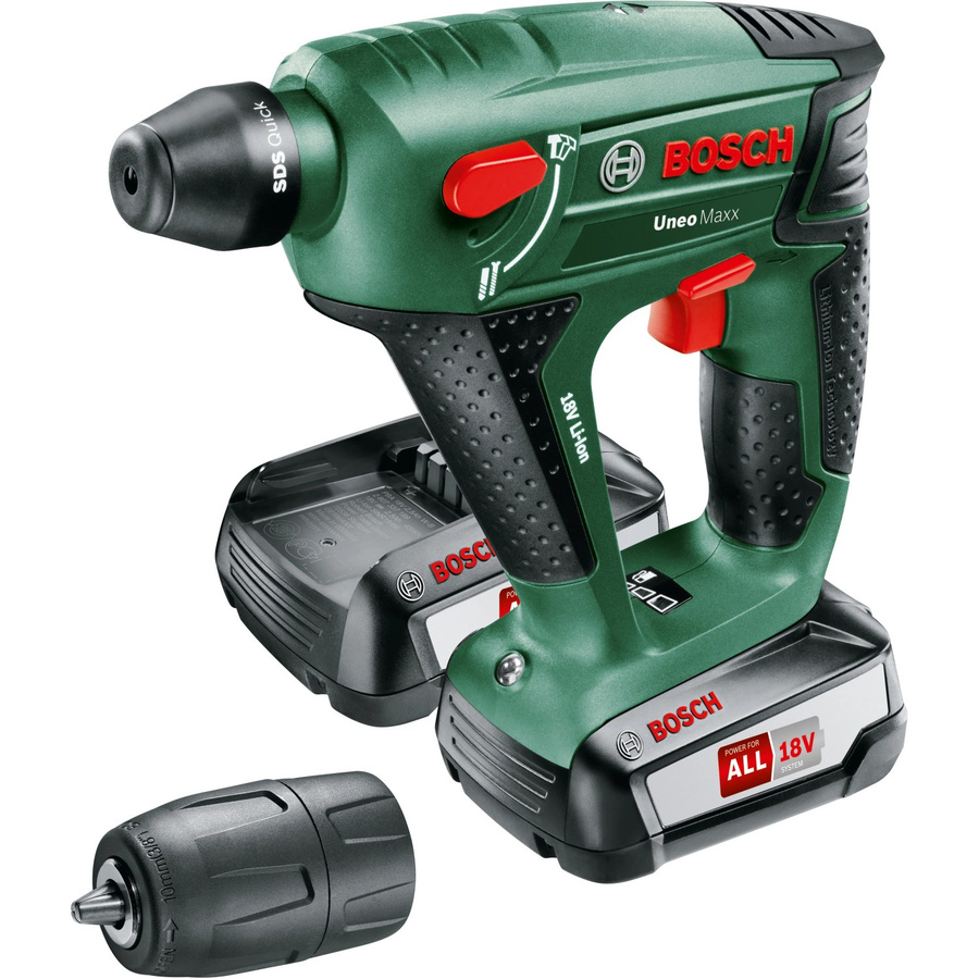 Bosch Uneo Maxx Akku-Bohrhammer 18V mit SDS-Quick, 0,6 Joule und 2 Akkus - Bild 1