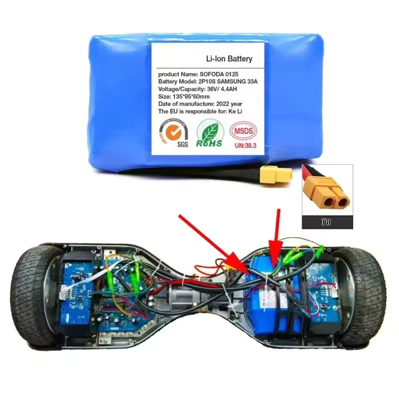 ALalito Akku-Pack 10s2p Lithium-Ionen-Akku für Hoverboard und Einrad, 36 V, 12,0 Ah, Blau - Bild 3