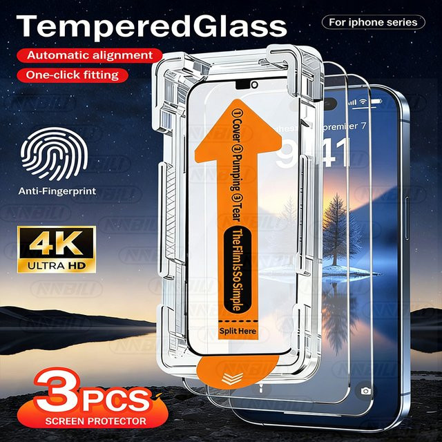 NNBILI 3-teiliges Displayschutz-Set aus Glas mit oleophober Beschichtung für iPhone 11 12 13 14 15 16 17 Pro Max und 16e 17e, transparent - Bild 1