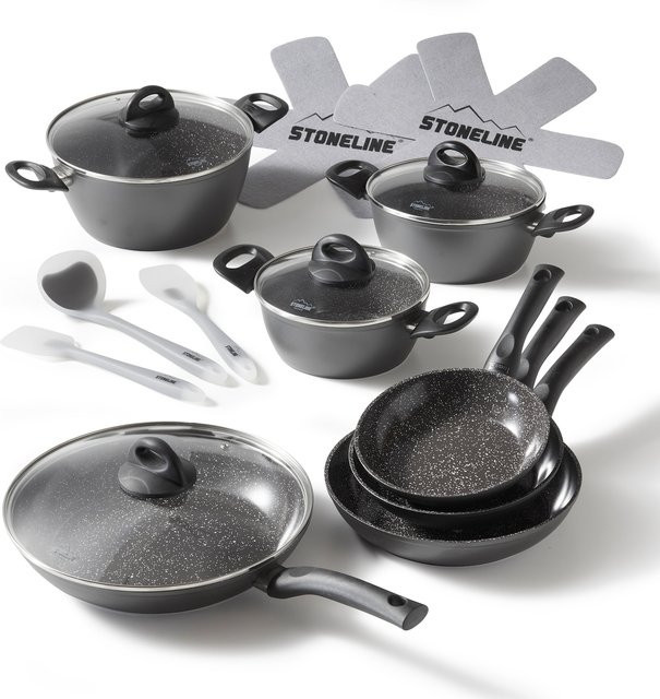 Stoneline Ceramic Kochgeschirr Set, 16-teilig, Grau, mit Glasdeckeln, induktionsgeeignet und PFAS-freier Antihaftbeschichtung mit echten Steinpartikeln - Bild 1