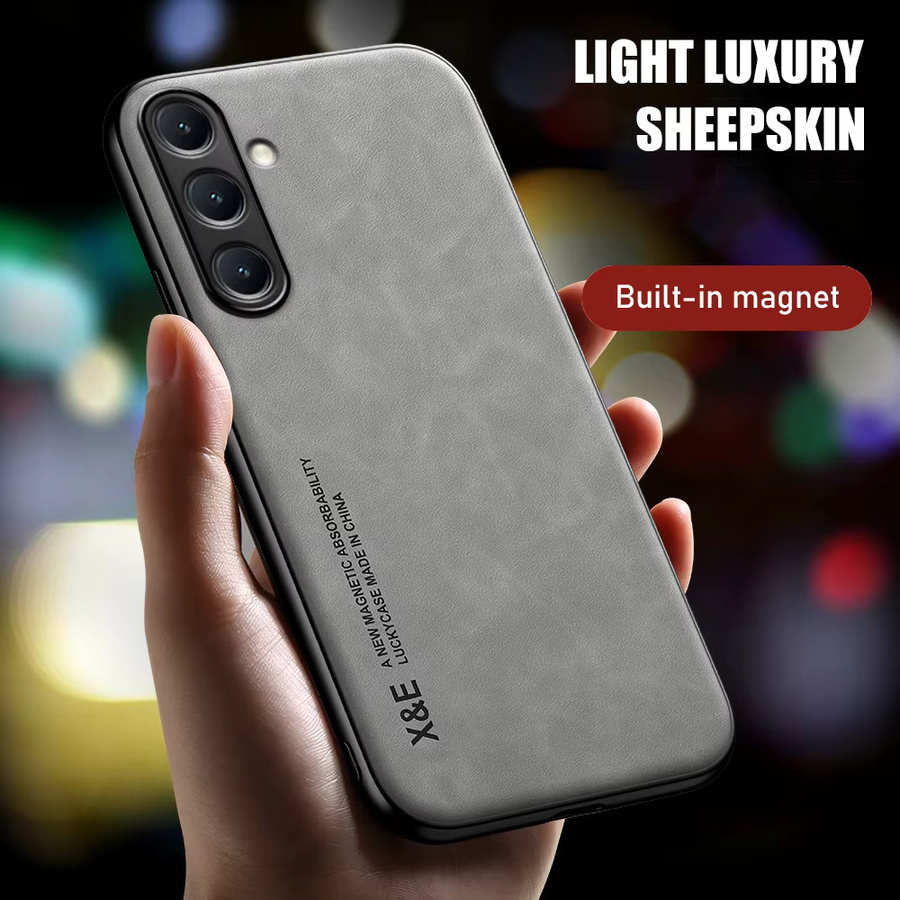Stoßfeste Luxus Leder Handyhülle für Samsung S25 Ultra, S24 Plus, S23FE und S22 in Grün mit Metallplatte für die Auto-Halterung - Bild 2