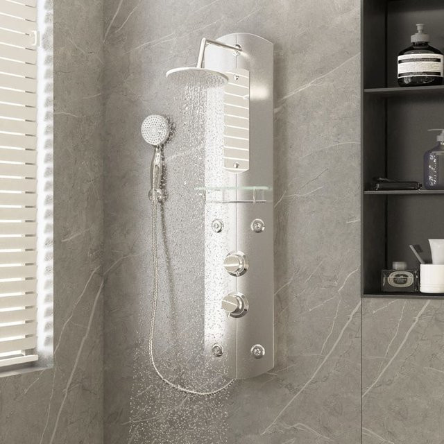 Vidaxl Duschpaneel in Silber mit Regendusche, Handbrause und Massagefunktion, B/T/H: 25 x 43 x 110 cm - Bild 1
