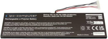 IPC-Computer Notebook-Akku GAG-J40 in Schwarz mit 15.20V und 6100 mAh - Bild 1