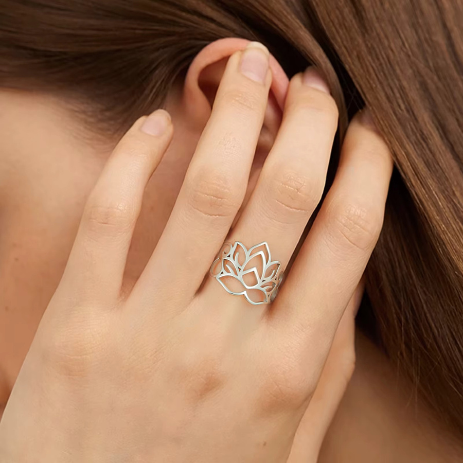 Skyrim Ring Lotusblumen, Edelstahl, Silber, Damen - Bild 2