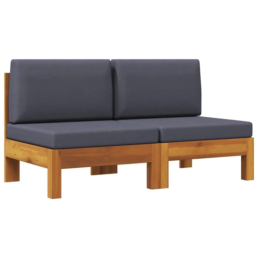Set aus 2 vidaXL Mittelsofas aus Akazienholz mit grauen Kissen aus Polyester - Bild 2