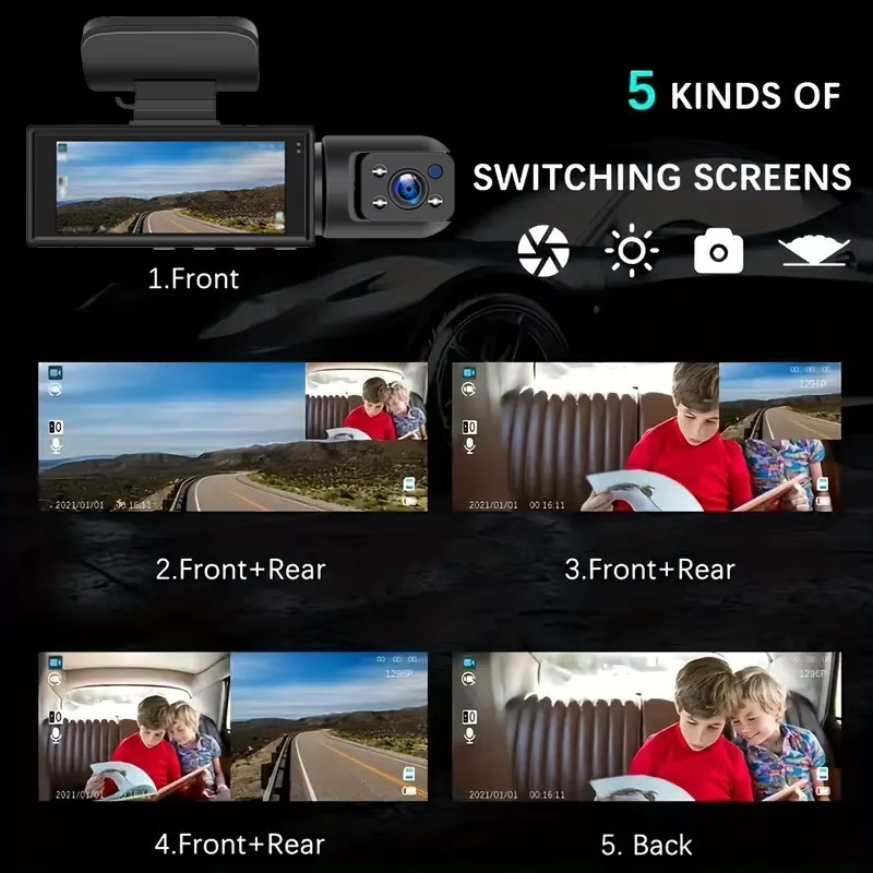 Baideluo 2-Kamera Dashcam Full HD 1080P mit Weitwinkel, Nachtsicht und Loop-Aufnahme, Schwarz - Bild 2