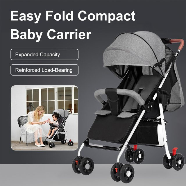 Kompakter Baby Kinderwagen Buggy in Schwarz-Grau mit verstellbarer Liegeposition und leichtem Stahlrohr-Gestell für Neugeborene bis 25 kg - Bild 1