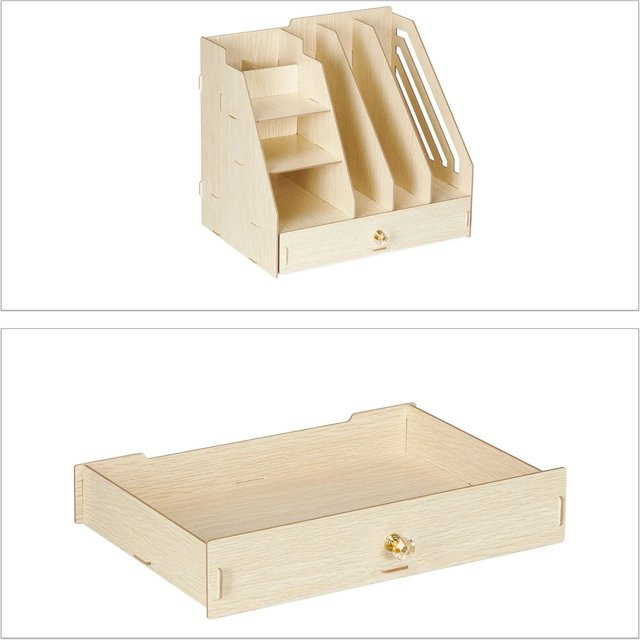 Relaxdays Schreibtisch-Organizer aus MDF in Beige und Braun mit Stehsammler für A4, B/T/H: 29,5 x 33 x 24 cm - Bild 1