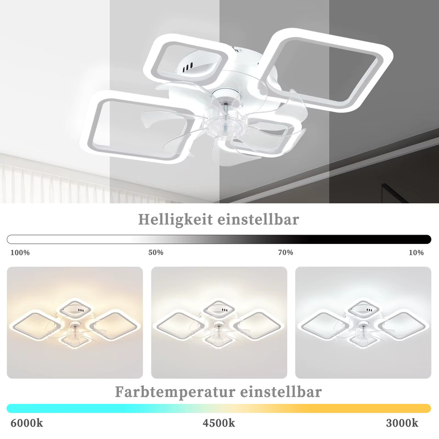 Dimmbarer Deckenventilator mit Beleuchtung von Yopyuenn in Weiß, 65W - Bild 2