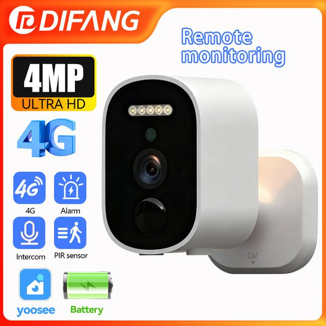 DiFang 4MP 4G IP-Außenüberwachungskamera mit 5400mAh Akku, Farbnachtsicht und KI-Bewegungserkennung in Weiß - Bild 1