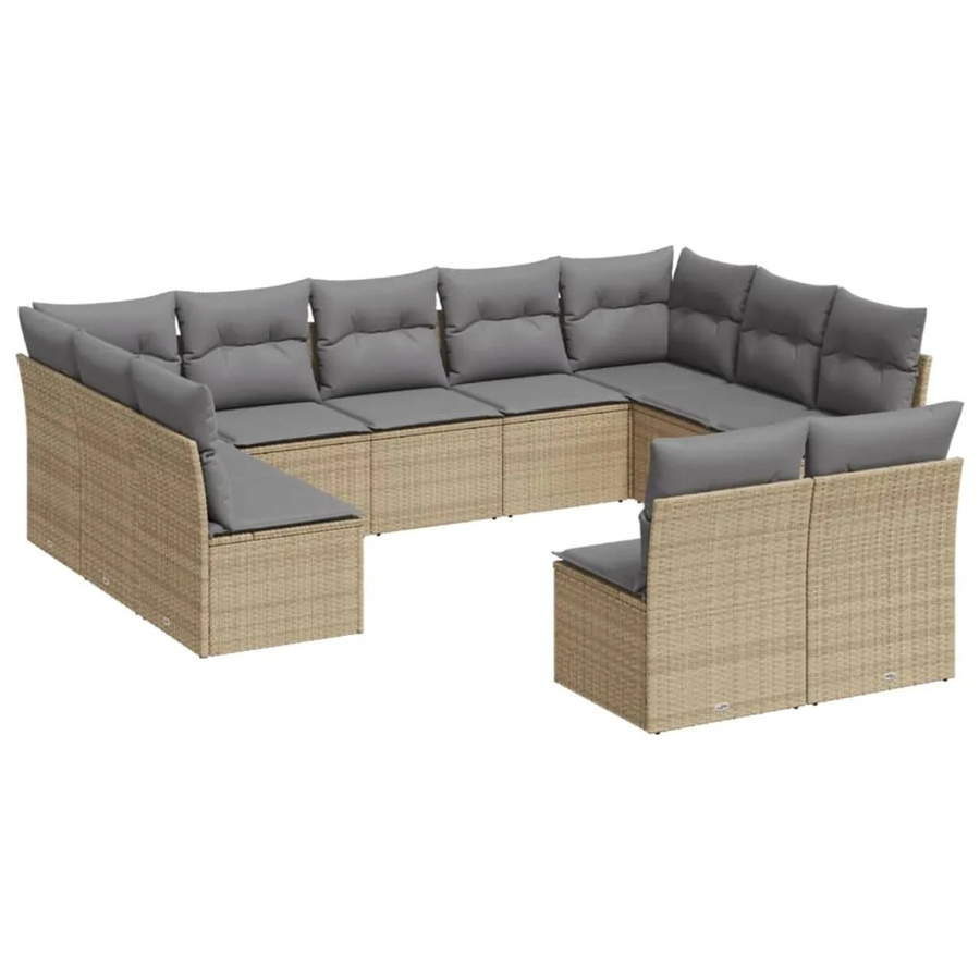 vidaXL 11-tlg. Garten-Sofagarnitur in U-Form aus Polyrattan mit Kissen, Beige - Bild 2