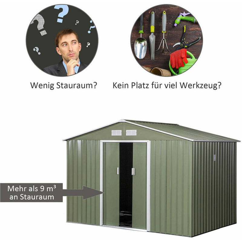 Outsunny Gerätehaus mit Bodenrahmen und Schiebetüren in Hellgrün, B: 277 cm, T: 195 cm, H: 192 cm - Bild 4