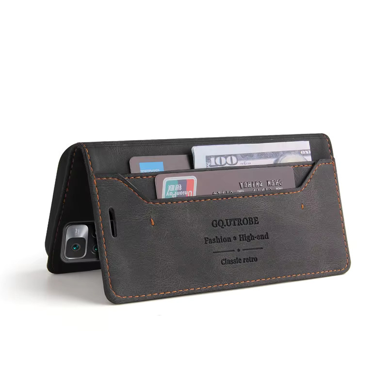 Magnetische Leder-Brieftasche als Flip-Cover für Xiaomi Redmi 10 5G, Redmi 10C und Redmi 10 Prime Plus 2022 5G in Schwarz - Bild 2