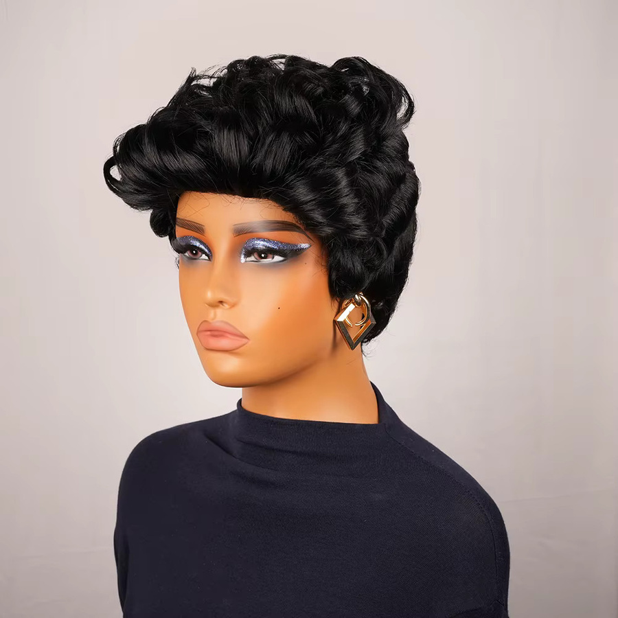 OYM HAIR Remy-Echthaar Perücke, lockig, Pixie-Schnitt, Damen - Bild 4