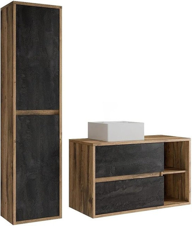 Vente-unique Badmöbel-Set Tikitiki in Naturfarben Hell mit Waschbeckenunterschrank und vertikalem Schrank, Breite: 100 cm
