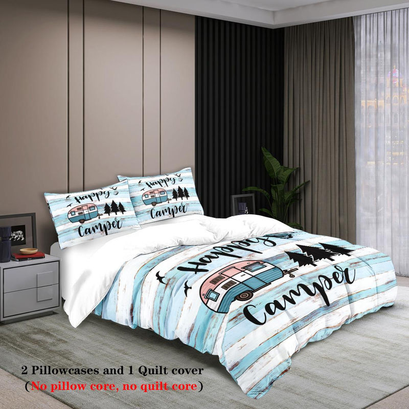3-teiliges Bettwäscheset Binchi Fitness mit Camper-Muster in Blau, bestehend aus 1 Bettbezug und 2 Kissenbezügen aus Mikrofaser, B/H: 240 x 220 cm - Bild 5