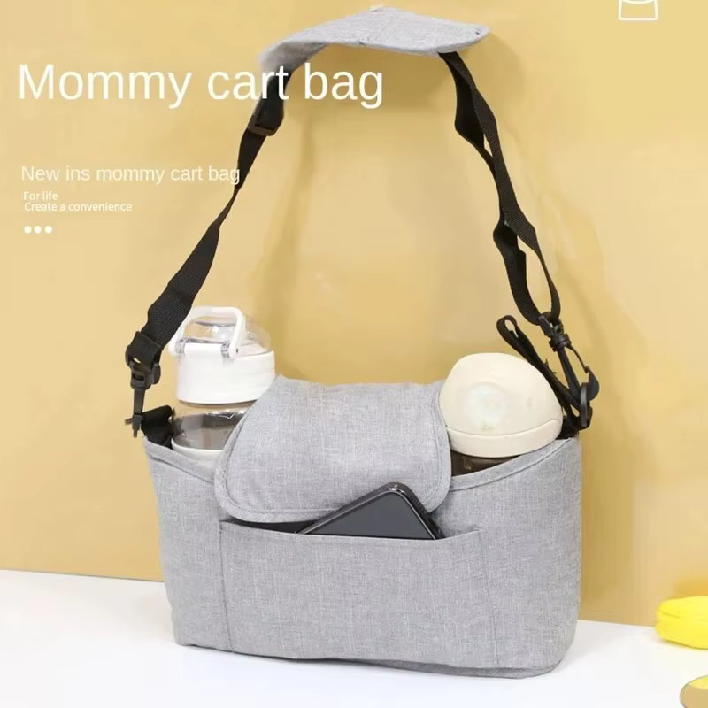 Kinderwagen Organizer Tasche mit großem Fassungsvermögen und Flaschenhalter für Windeln und Zubehör in Schwarz oder Grau - Bild 3