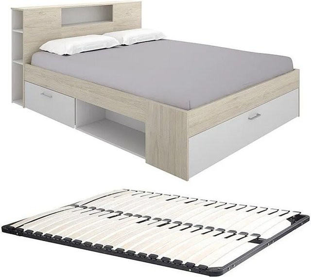 Bettrahmen Leandre von Vente-unique in Weiß mit Schubladen, Breite: 180 cm, Tiefe: 200 cm, Höhe: 228,5 cm - Bild 1