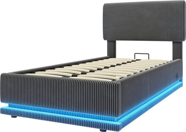 okwish Polsterbett Grau mit LED-Kopfteil und USB-Ladeport, B/T/H: 91 x 200 x 112 cm - Bild 1