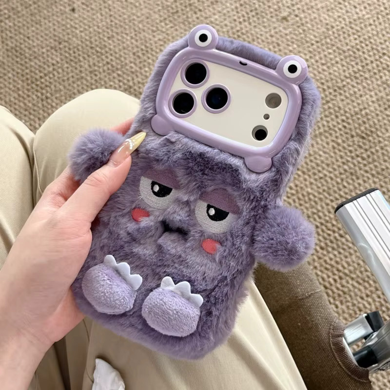 Weiche Plüsch-Schutzhülle mit Cartoon-Dozing-Design für iPhone 17, 16, 15, 14, 13 Pro Max in Lila - Bild 2
