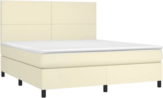 vidaXL Boxspringbett mit Matratze in Creme, Hybridbett mit LED-Unterbettbeleuchtung und USB-Ladeport, Kunstleder und Stoff, B/T/H: 180 x 200 x 118 cm - Bild 1