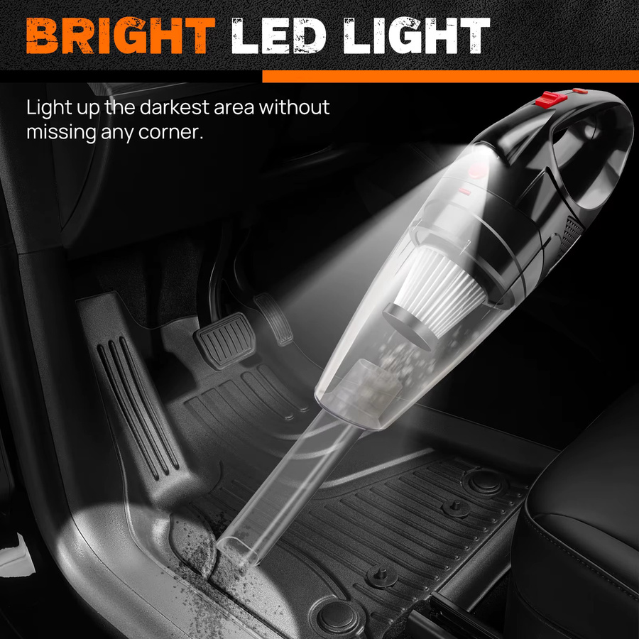 Kabelloser 3-in-1 Handstaubsauger in Schwarz mit 8000 Pa Saugkraft, LED-Licht und waschbarem Filter für Auto, Sofa und Teppich - Bild 2
